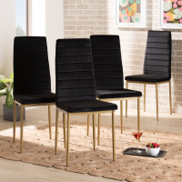 Baxton Studio 112157-1-Black Velvet/Gold-DC Armand Modern Glam and Luxe Black Velvet Fabric Upholstered and Gold Finished Metal 4-Piece Dining Chair Set